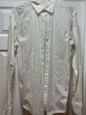 Byblos Men's White Button-Down Shirt with Unique Drawstring Back